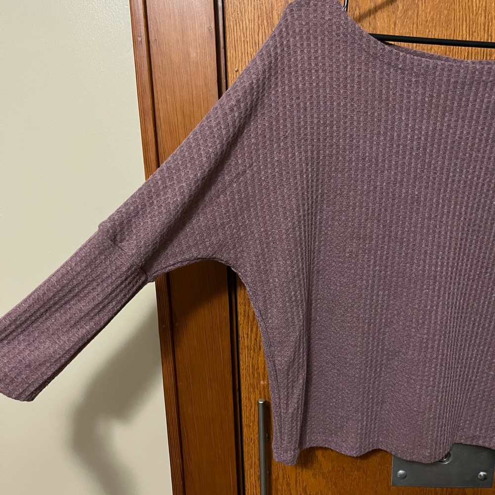 Purple Waffle Knit Boat Neck Top